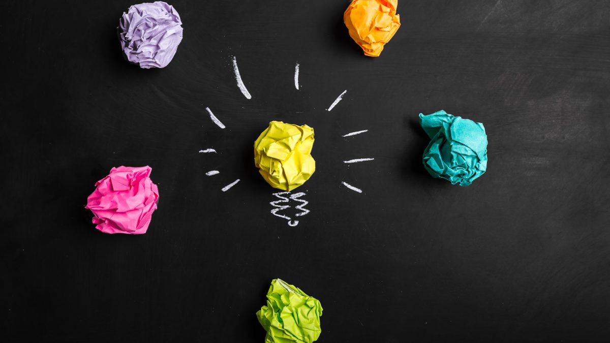 Great idea concept, crumpled paper on the chalkboard