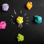 Great idea concept, crumpled paper on the chalkboard