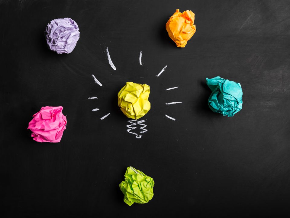 Great idea concept, crumpled paper on the chalkboard