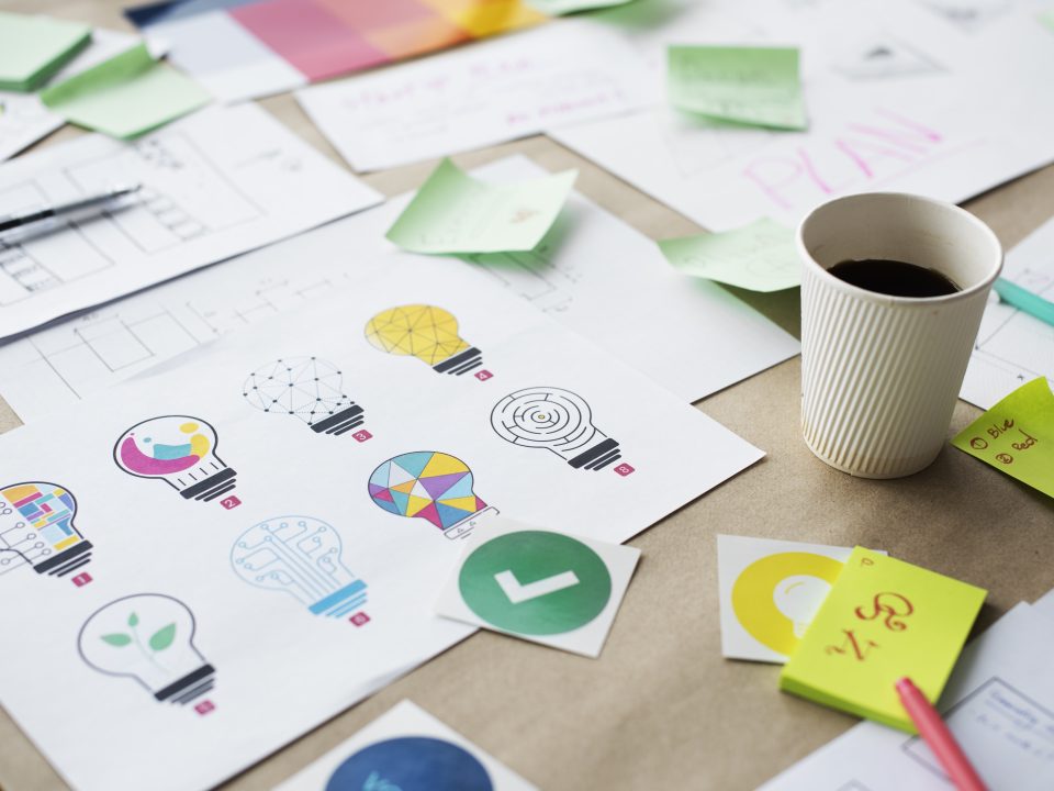 Multi design of light bulb for creative innovation invention ideas on white paper